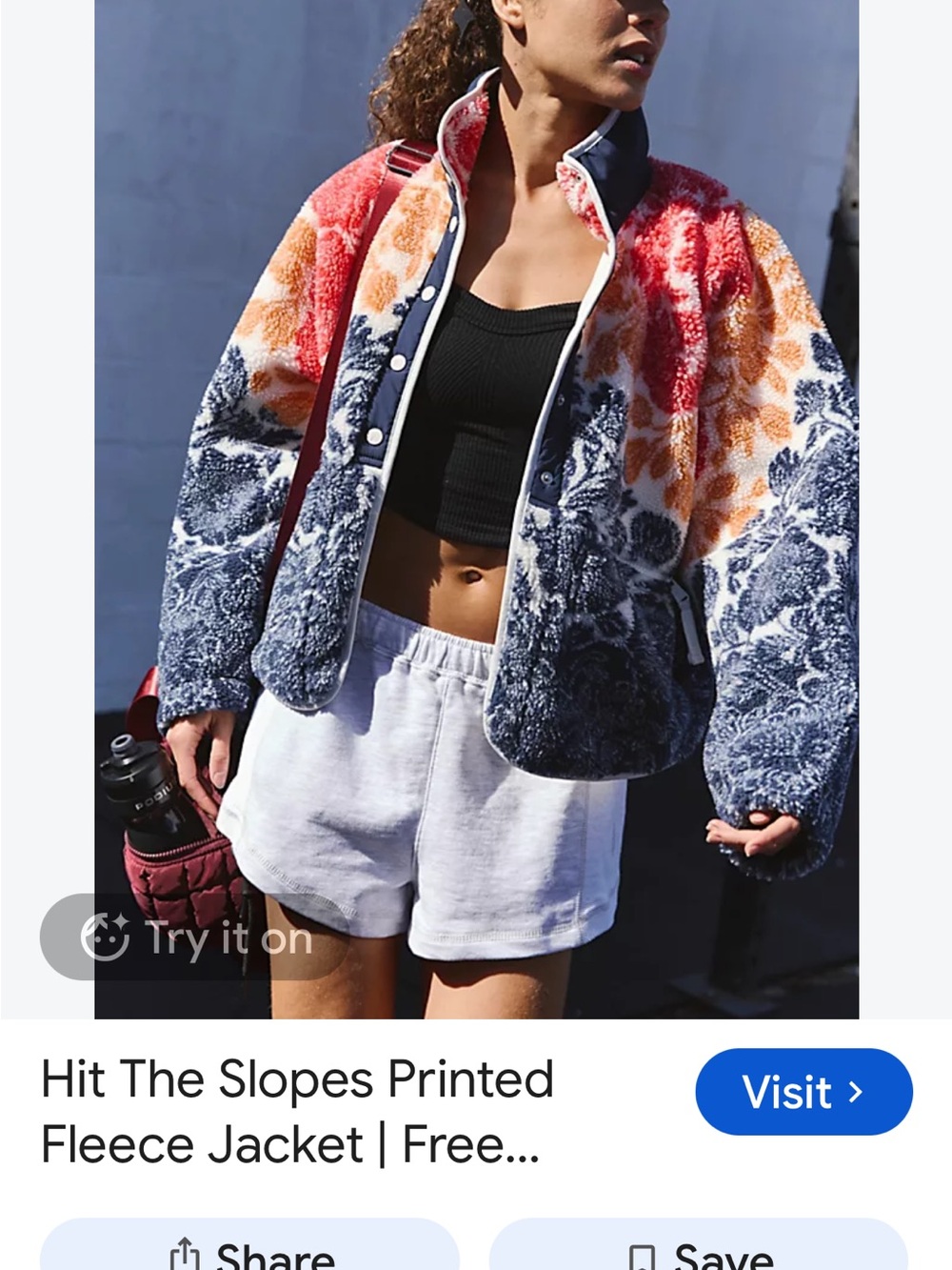 Free People Hit the Slopes Printed Fleece Jacket Vintage Block Print Floral